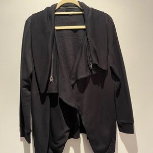 All Saints Black Zipper Drape Front Cardigan
